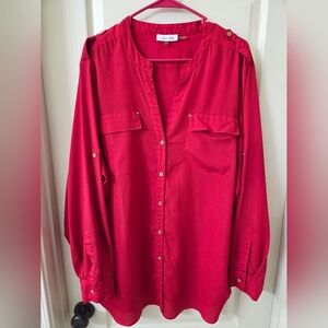 Calvin Klein Red Button Blouse Long Sleeve
